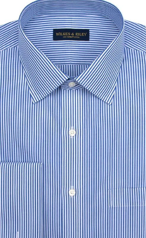 Slim Fit Blue Bengal Stripe Spread Collar French Cuff Supima® Cotton Non-Iron Broadcloth Dress Shirt Cool Men's Skate