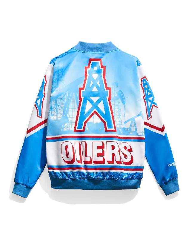 Houston Oilers Fanimation Satin Jacket Trendy Men's Scandinavian