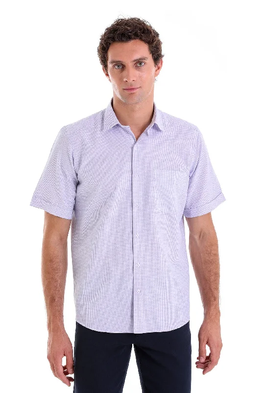 Comfort Fit Pin Check Cotton Blend Lilac Dress Shirt Streetwear Style