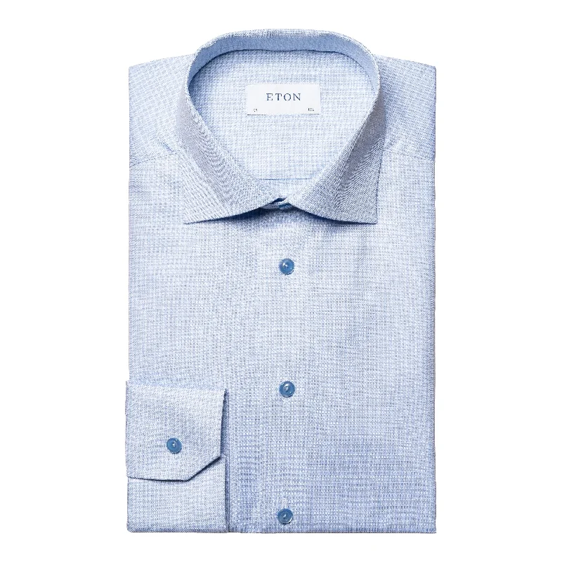 Light Blue Micro Check Signature Twill Contemporary Fit Shirt - ETON Classic Men's Pin