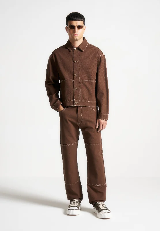 Contrast Stitch Carpenter Jean - Brown Trendy Men's Scandinavian