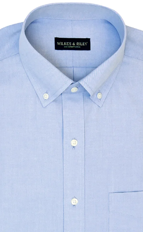 Slim Fit Blue Solid Button-Down Collar Supima® Cotton Non-Iron Pinpoint Oxford Dress Shirt Monochromatic Office Style