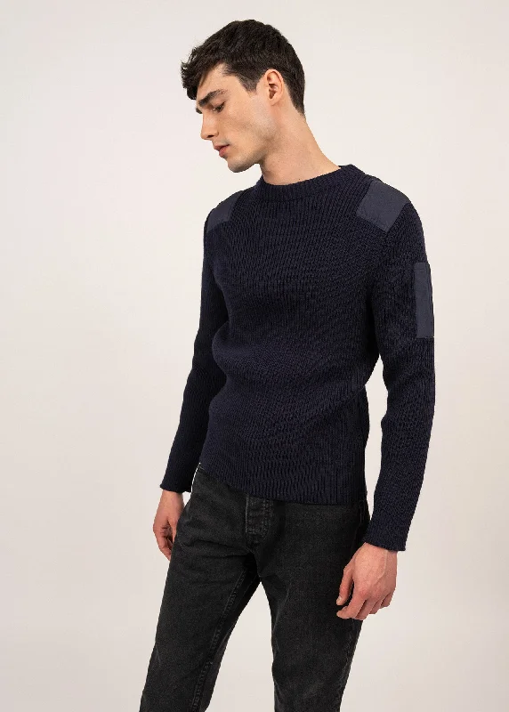 Condor military inspired jumper - in pure new wool, with canvas patches (MARINE) Laid