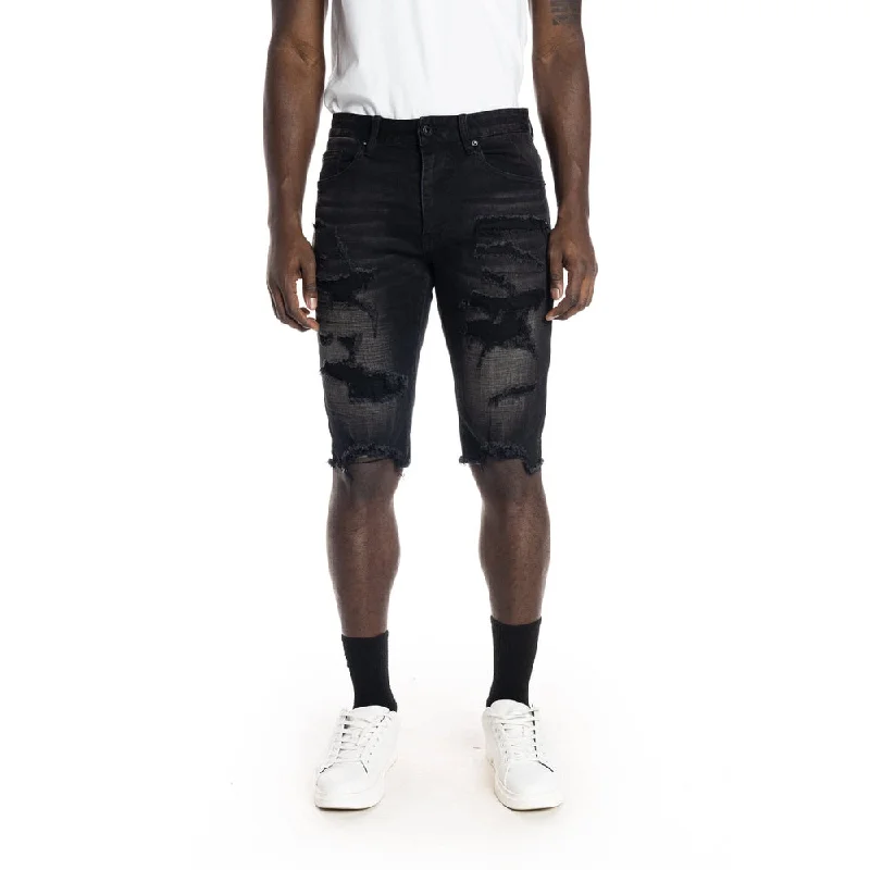 12" Slim Ripoff Semi Basic Jean Shorts - Dusty Black Unique Men's Patch