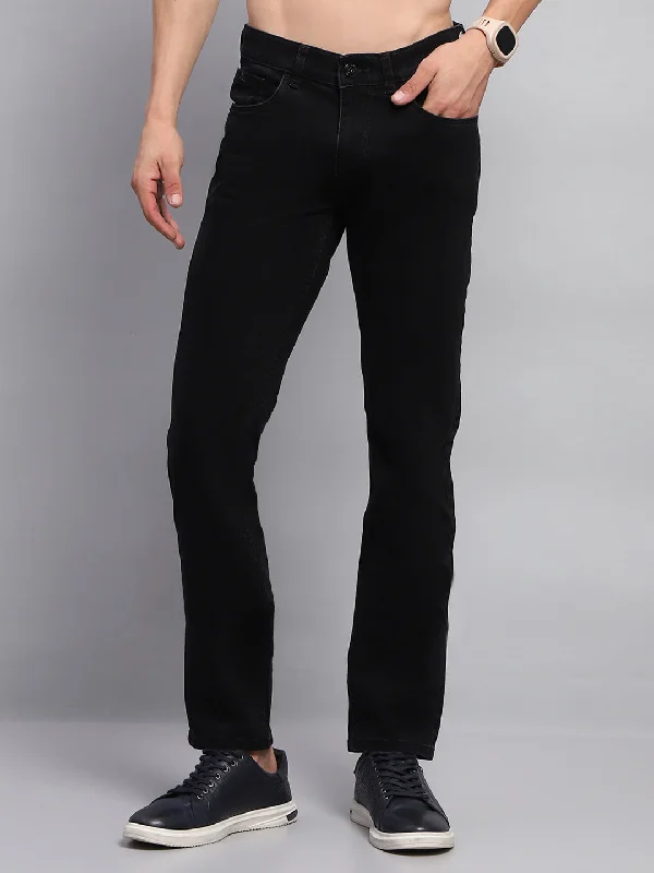 Men Black Solid Narrow Fit Denim Dynamic Men's Moto