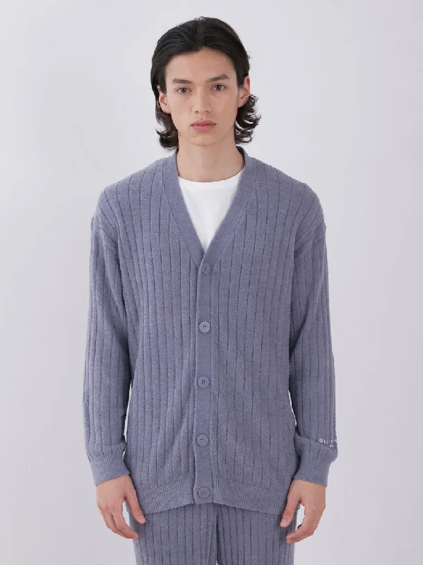 Temperature-Controlled Men's Ribbed Knit V Neck Cardigan Business