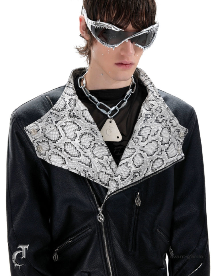 Snake Pattern Leather Motorcycle Jacket Relaxed Men's Australian 