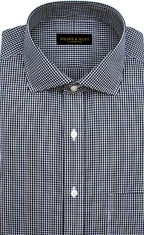 Slim Fit Navy Gingham English Spread Collar Supima® Cotton Non-Iron Broadcloth Dress Shirt Adventure