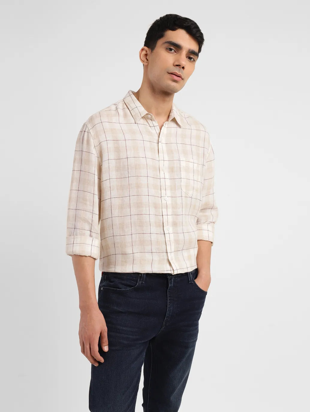 Men's Checkered Slim Fit Linen Shirt Unique Men's Upcycled