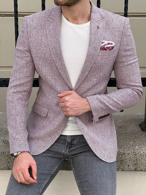 Hazel Burgundy Slim Fit Peak Lapel Blazer Stylish Men's Neon