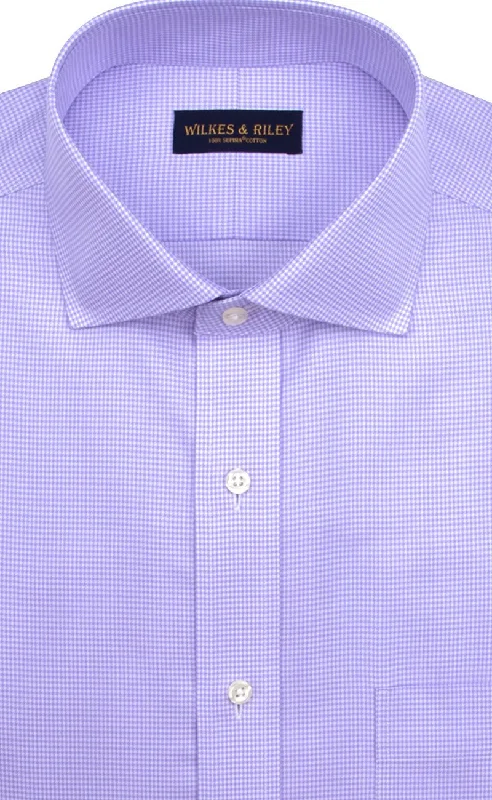 Classic fit Purple Houndstooth English Spread Collar Supima® Cotton Non-Iron Twill Dress Shirt Dapper Men's 1920S