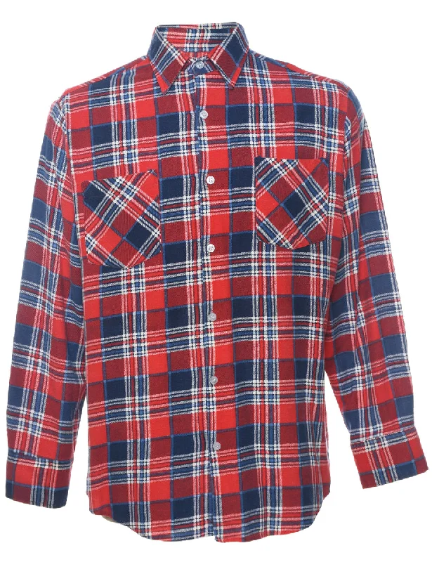 Long Sleeved Red & Navy Flannel Checked Shirt - M Refined Men's Classic 