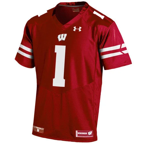 Wisconsin Badgers #1 Under Armour Red Adult Replica Jersey Trendy Men's Oversized