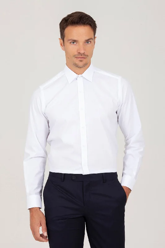 Regular Fit 100% Cotton Long Sleeve White Dress Shirt Sophisticated Men's 