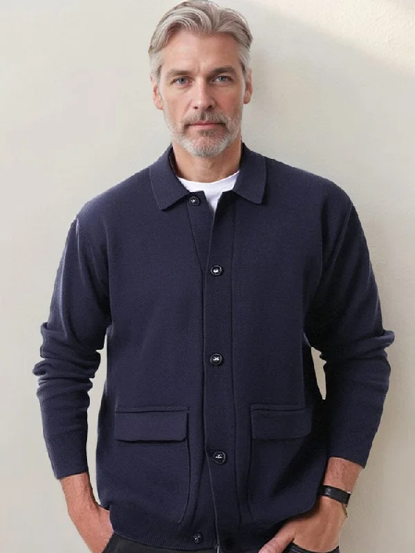 Timeless Polo Collar Cardigan Unique Men's Patch