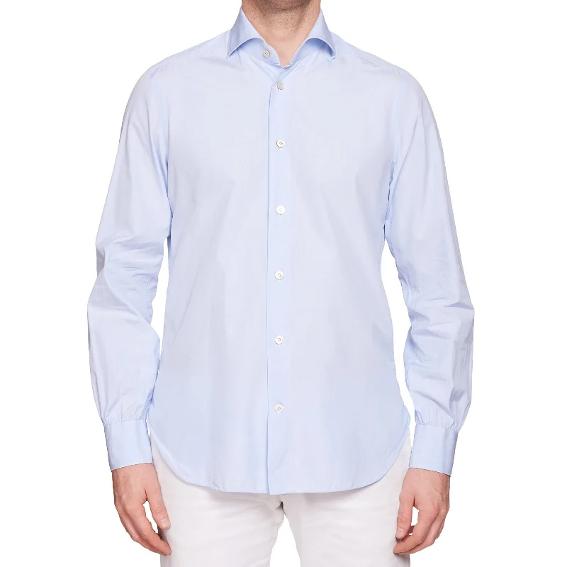 KITON Napoli Handmade Bespoke Light Blue End-on-End Cotton Dress Shirt EU 40 US 15.75 Casual Men's Japanese 