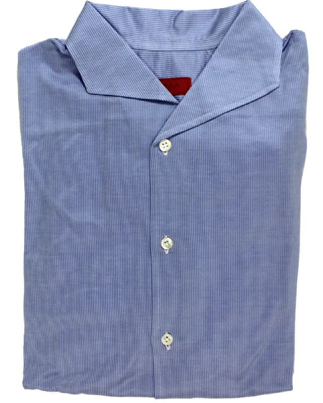 Isaia Shirt Blue Stripes 38 - 15  Regular Fit Cool Men's Distressed