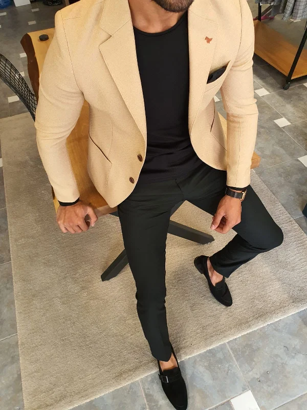 Edmond Beige Slim Fit Blazer - Versatile Elegance for Any Occasion Unique Men's Upcycled