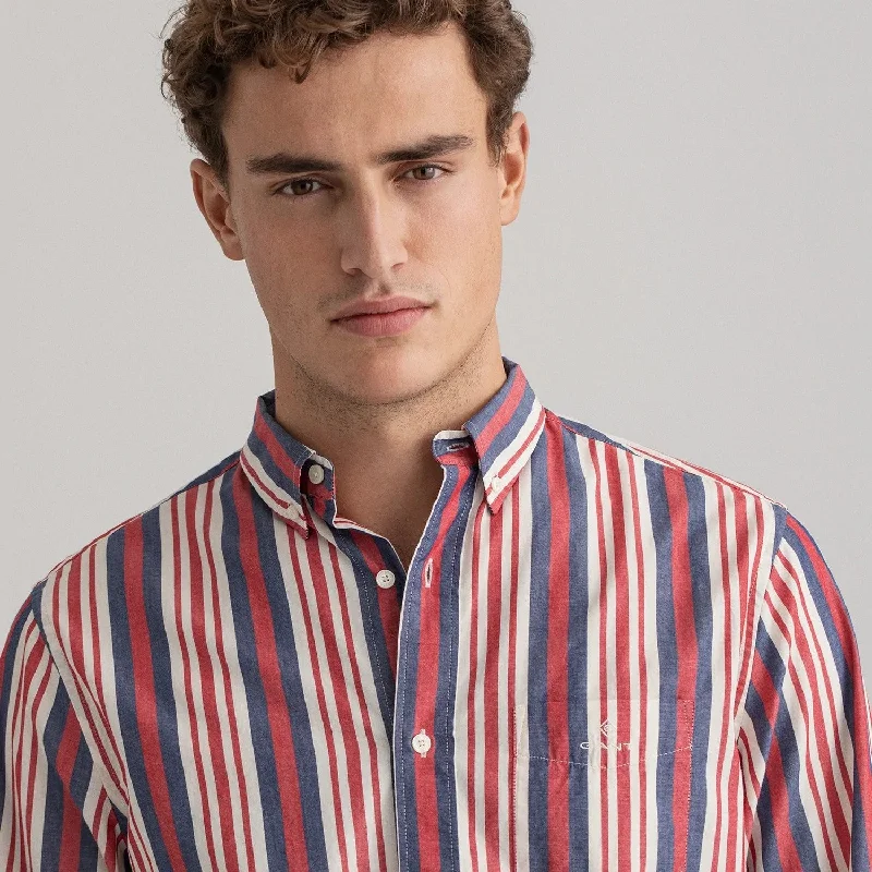 Poplin Stripe Shirt - Green | Red Polished Men's Silk