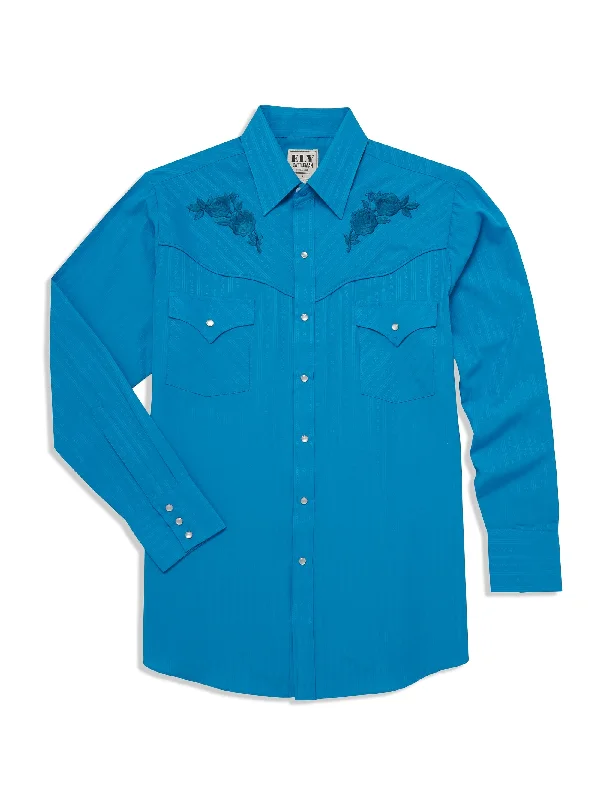 Men's Turquoise Western Shirt w/ Embroidery Cool Men's Distressed