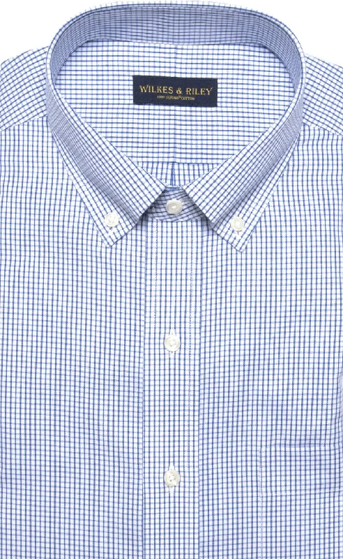 Classic Fit Blue Check Button-Down Collar Supima® Cotton Non-Iron Pinpoint Oxford Dress Shirt Vacation