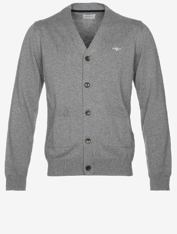 Classic Cotton V Cardigan Dark Grey Melange Sleek Men's Contemporary 