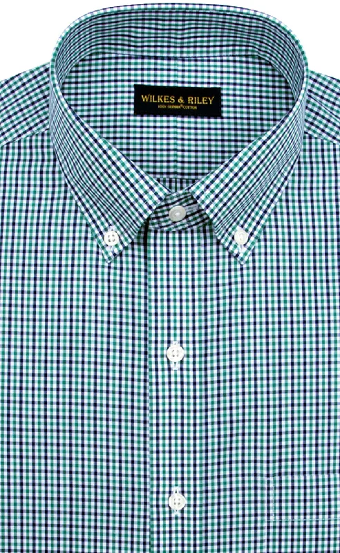 Tailored Fit Green / Navy Tattersall check Button-Down Collar Supima® Non-Iron Cotton Broadcloth Sport Shirt Cool Men's Skate