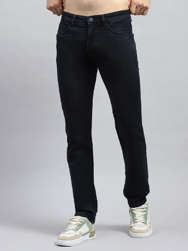 Men Blue Solid Narrow Fit Denim Sporty Men's Athleisure 