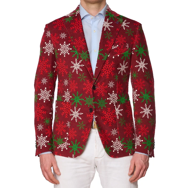 SARTORIA PARTENOPEA Red Christmas Design Cotton-Elastane Jacket EU 50 NEW US 40 Current Model Confident Men's Power