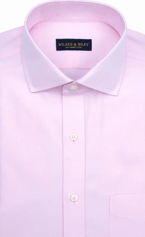 Slim Fit Pink Solid English Spread Collar Supima® Cotton Non-Iron Pinpoint Oxford Dress Shirt Sophisticated Men's French