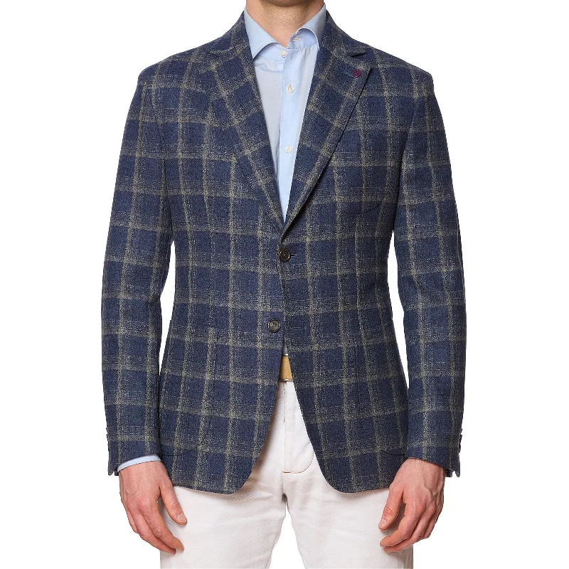 SARTORIA PARTENOPEA Blue Plaid Wool Jacket NEW Current Model Casual Men's Loose