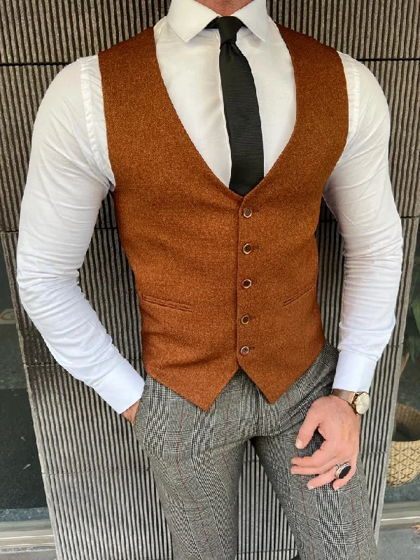 Empire Rust Slim Fit Wool Vest - Sophisticated Style for Every Occasion Elegant Men's Formal 