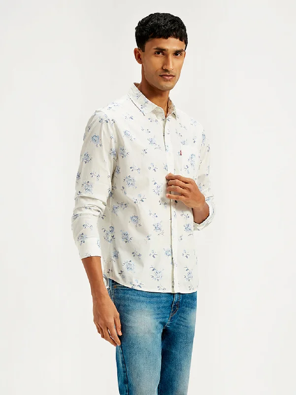 Men's Floral Print Slim Fit Shirt Beach