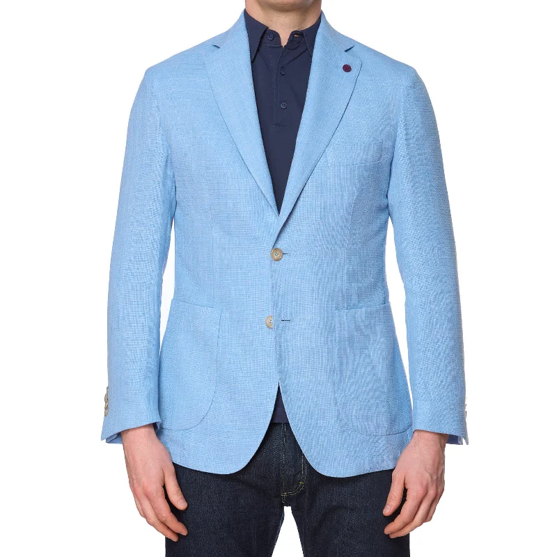 SARTORIA PARTENOPEA Light Blue Linen-Polyester Unlined Jacket NEW Current Model Unique Men's Upcycled