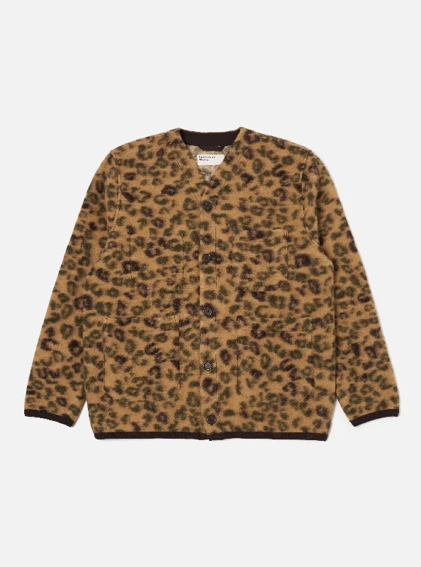 Universal Works Cardigan in Camo Leopard Fleece British Gentleman Style