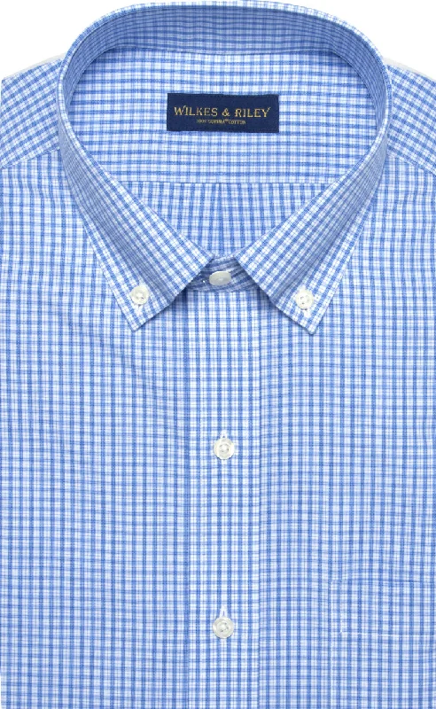 Slim Fit Blue Plaid Button-Down Collar Supima® cotton Non-Iron Broadcloth Dress Shirt Masculine Men's Thick