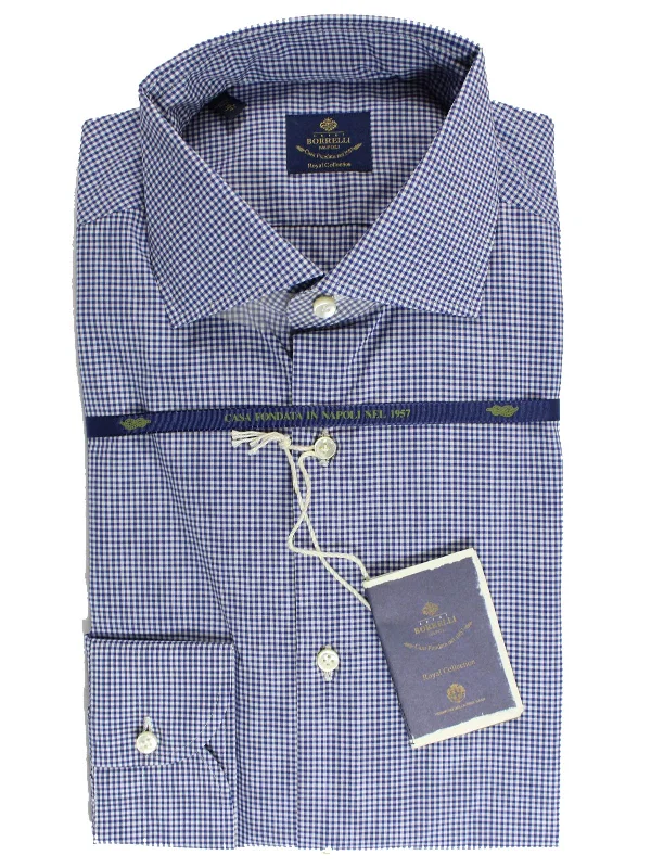 Luigi Borrelli Dress Shirt White Navy Mini Check 38 - 15 Royal Collection SALE Dynamic Men's Glow