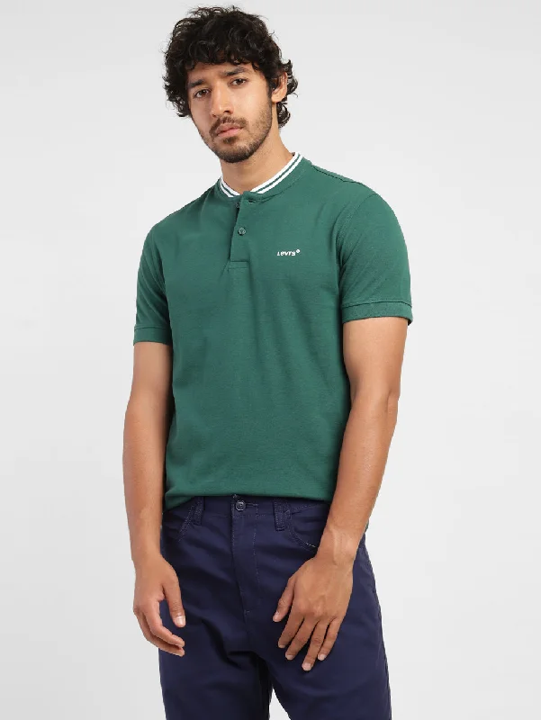 Men's Solid Band Neck T-shirt Green Earthy Men's Sustainable 