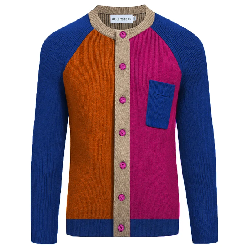 Men's multi-color contrast shoulder cardigan sweater Luxurious Men's High