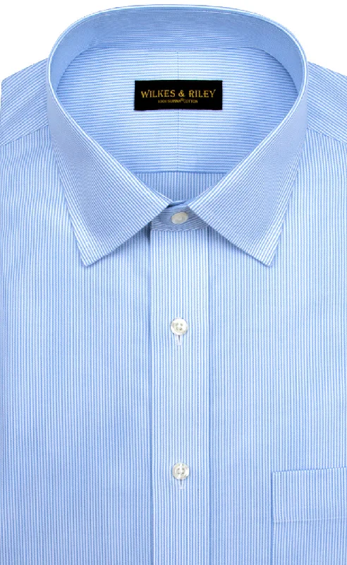 Tailored Fit Blue Stripe Spread Collar Supima® Cotton Non-Iron Twill Dress Shirt Adventure