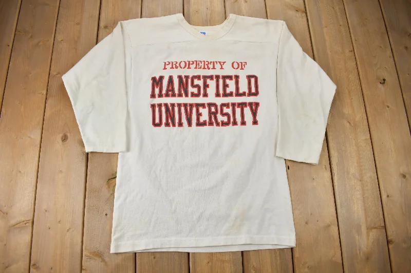 Vintage 1980s Mansfield University Football Jersey Sweater Modern Men's Geometric