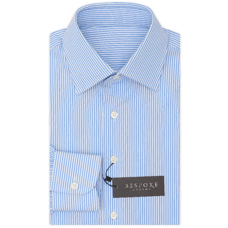 BESPOKE ATHENS Handmade Blue Striped Poplin Cotton Dress Shirt NEW Athletic Men's Compression