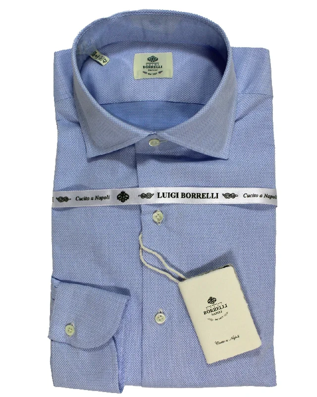 Luigi Borrelli Dress Shirt Blue Pattern 40 - 15 3/4 Refined Men's European