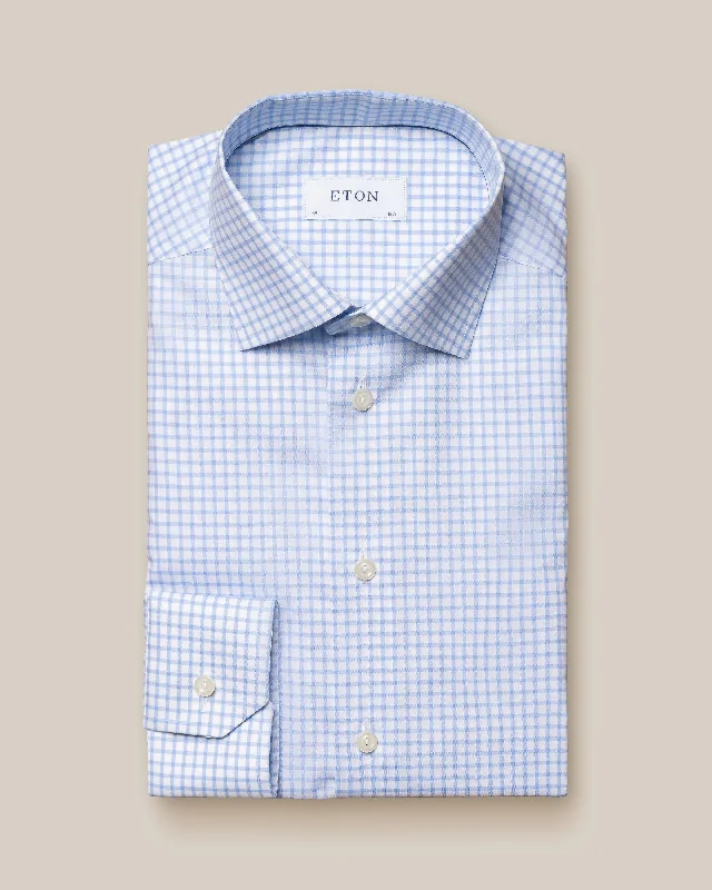 Light Blue Checked Natural Stretch Twill Slim Fit Shirt - ETON Dynamic Men's Glow