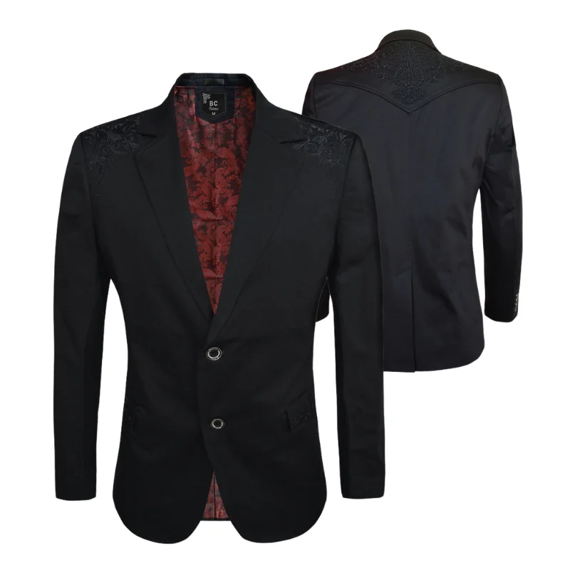 Men's Cotton-Stretch Blazer Black Western style 513 Dapper Men's 1920S