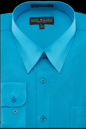 Basic Dress Shirt Convertible Cuff Regular Fit in Turquoise Casual Men's Short