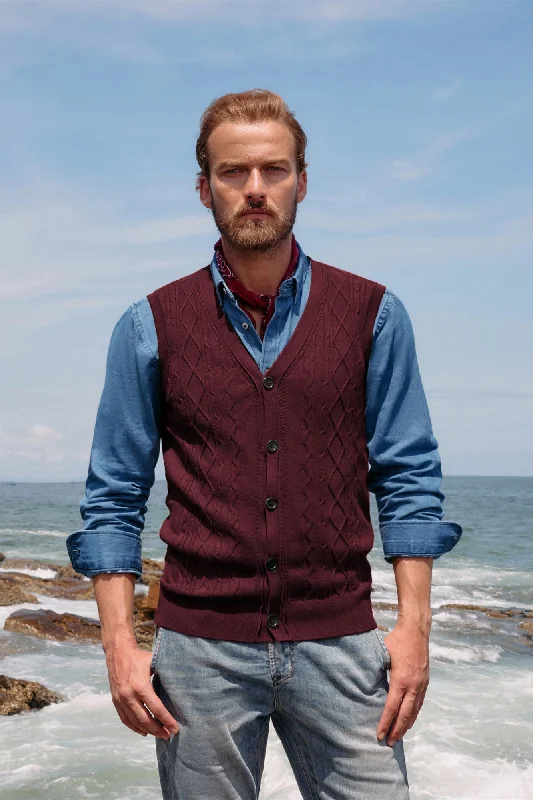 Mens V-Neck Sweater Vest Cable Knitted Button-Up Sleeveless Cardigan Vest Unique Men's Patch