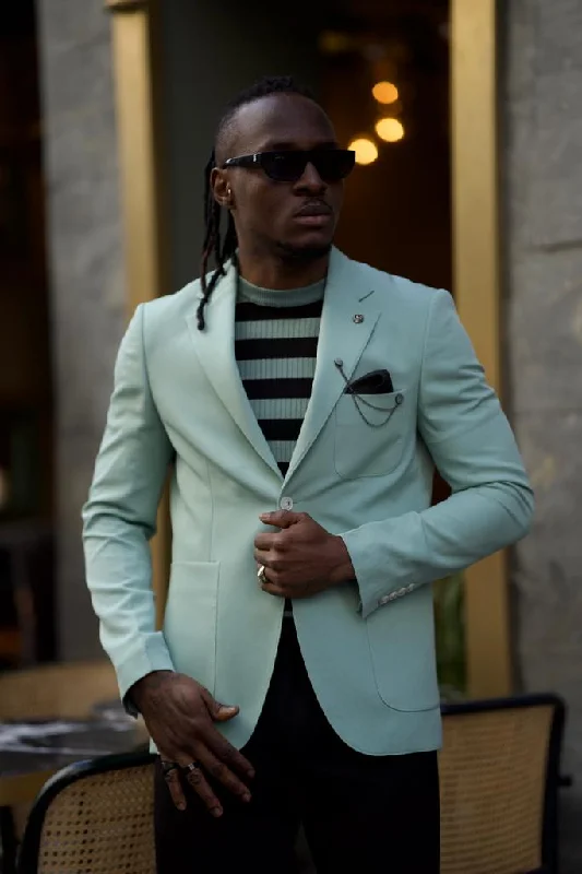 Sorento Mint Green Slim Fit Notch Lapel Blazer Street