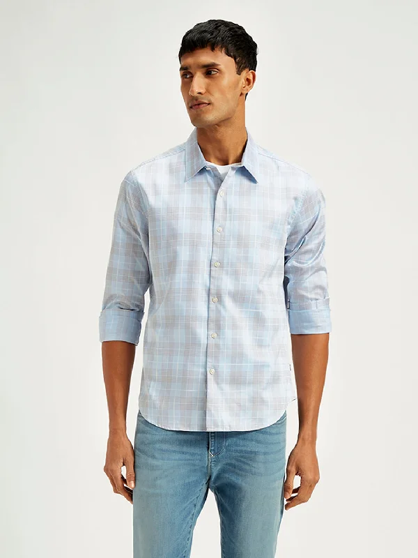 Men's Checkered Spread Collar Shirt Unique Men's Patch