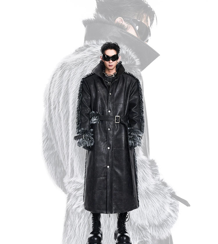 Long Leather Fur-Trimmed Winter Coat Vacation